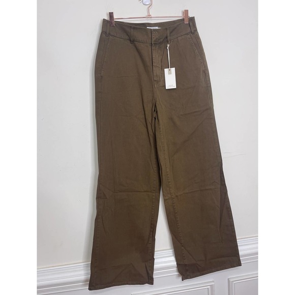 Good American Olive Green Wide-Leg Cargo Trousers 6/28 Zip Fly Pockets High Rise - Picture 3 of 7